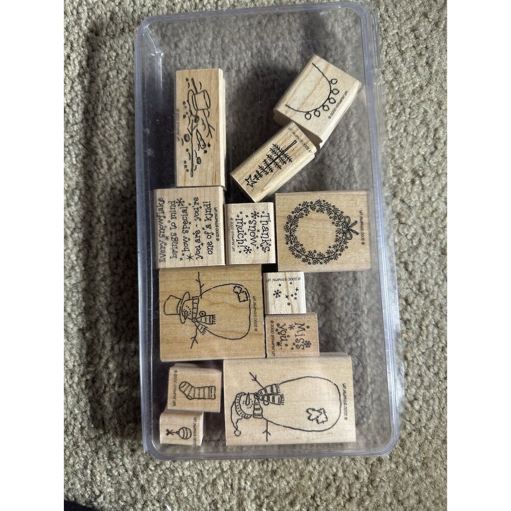 Mounted Stampin UP! “THANKS SNOW MUCH" set of 12 Wood Rubber Stamps RETIRED